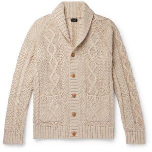 J CREW Cotton cable-knit shawl-collar cardigan sweater SIZE LARGE